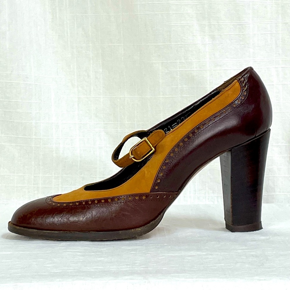 Vintage MISS REFREW Spectator Leather Suede Mary Janes Heels brown made in Italy